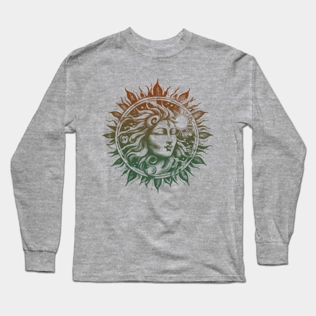 Sun Face Mandala-Style Fantasy Nature Earth Mother for Women Long Sleeve T-Shirt by Pine Hill Goods